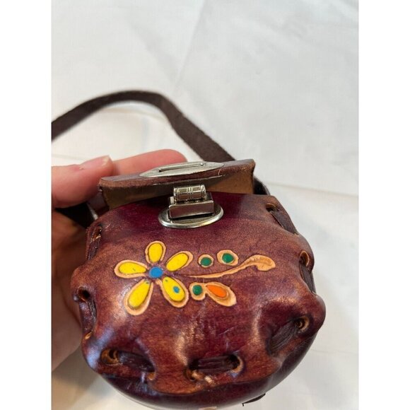 VTG Mini Tooled Leather Purse Mexico Crossbody Bag Stamped Painted - Picture 5 of 13